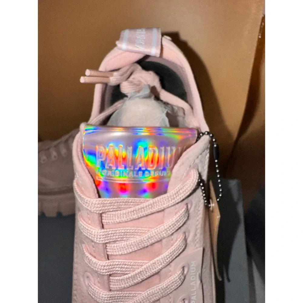 Palladium Revolt Lo TX Pink Canvas Platform Lug Sole‎ Sneakers Holographic Logo